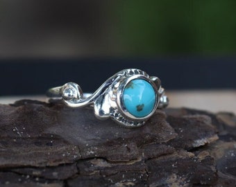 Sterling Silver Mexican Turquoise Ring, Handmade Bypass Design