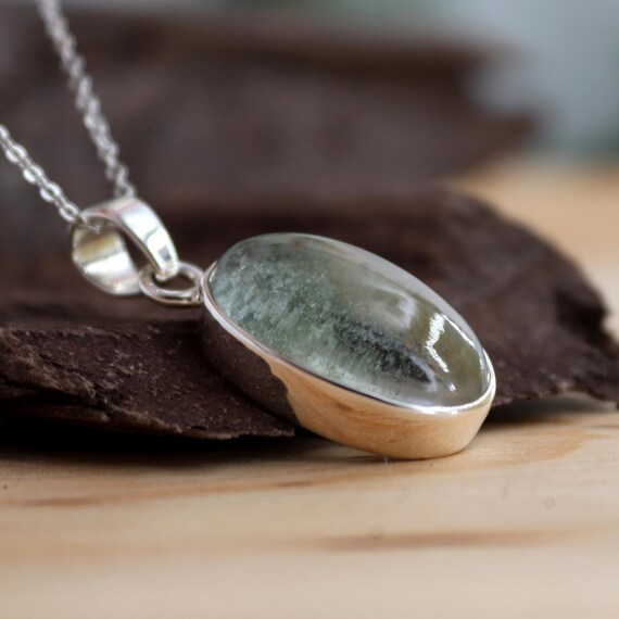 Green Garden Quartz Pendant, Lodolite, Shaman Quartz Pendant, Dream Quartz Necklace, Lodolite Pendant, Sterling Silver Pendant