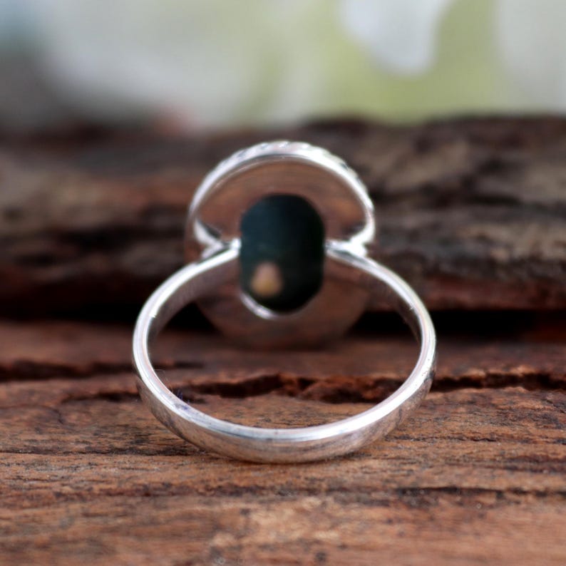 Ocean Jasper Ring, 925 Sterling Silver Rings, Green Ocean Jasper Ring, Oval Handmade Cabochon Rings, Women Silver Gifts Jewelry Ring Size #8 image 5