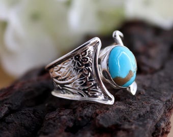 Natürlicher Türkis Ring, Türkis Ring, Sterling Silber Türkis, Türkis Schmuck, kräftiger Türkis Ring, Vintage Boho Schmuck