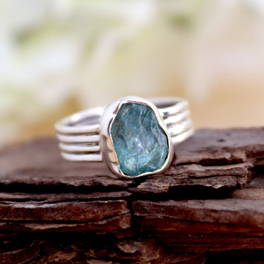 Paraiba Blue Apatite Sterling Silver Ring - Handmade Eternity Band, 925 Silver, Luxury Women's Engagement Or Statement Ring