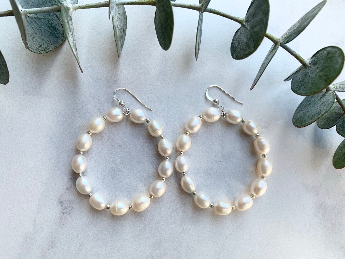 Duchess Hoops White Pearl Hoop Earrings Dangle Earrings Etsy UK
