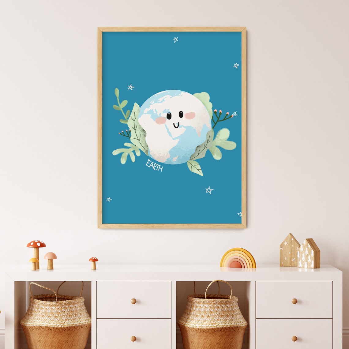 Cute Earth Print Space Art Planet Wall Art Kids Room Wall | Etsy