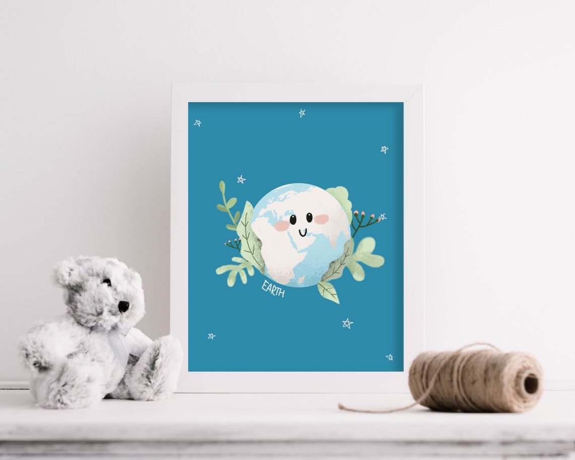 Cute Earth Print Space Art Planet Wall Art Kids Room Wall | Etsy