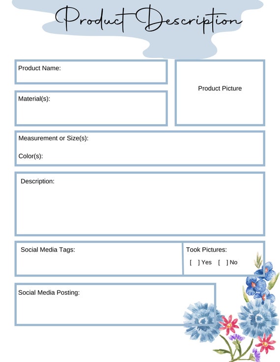Product Description Type in PDF Templatedigital Etsy
