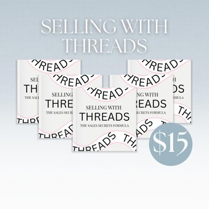 May include: A collection of white books with the title "SELLING WITH THREADS" and the subtitle "THE SALES SECRETS FORMULA" in black text. The books have a pink ribbon design. The price tag shows $15.
