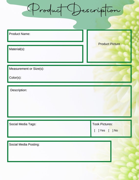 Product Description Type In PDF Template digital Etsy