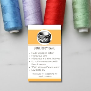 Printable Bowl Cozy Care & Use Instruction Cards - Digital Download for Crafters and Sellers - Bowl Cozy Yellow