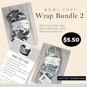 Printable Handmade Bowl Cozy Wrap and Care Card -DIY Packaging Downloadable PDF Print Cut  Glue BUNDLE #2