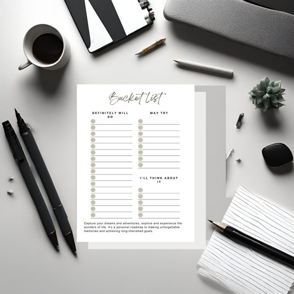 Printable Bucket List Template, Life List, Travel Planner, Letter, Bucket List Item to Dream Adventures and Memorable Experiences