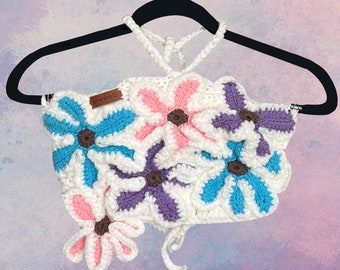 Halter flowery crochet top