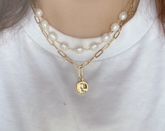 Double chain natural pearl necklace