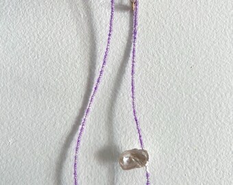 Purple Beaded Choker: Freshwater Pearl Necklace (45cm)