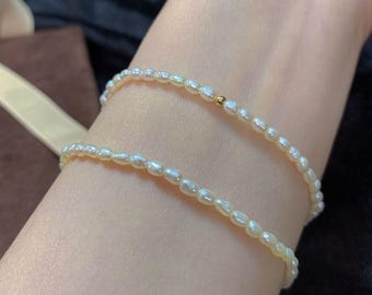 Real Freshwater Pearl Bracelet • Dainty 14K Gold-Plated Stacking Jewelry