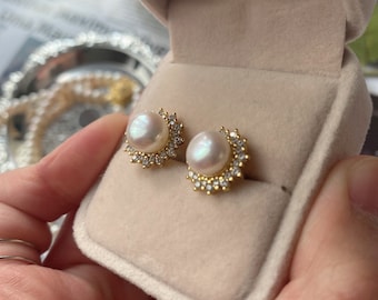 sunflower natural pearl earrings