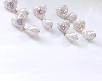 Handmade Baroque Pearl Heart Drop Earrings