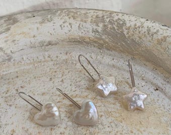 Dainty Pearl Heart Earrings: S925 Silver Studs, Minimalist Jewelry