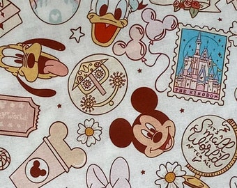 Disney Parks Fabric 100% Cotton Fat Quarters Tumbler Cut Mickey Mouse Minnie Mouse Donald Daisy Duck Magic Kingdom Collage Its a Small World