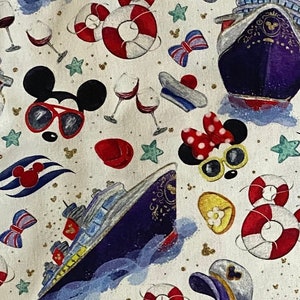 18x10&quot; Disney Cruise Fabric 100% Cotton Fabric Remnant | Disney Minnie Mickey Mouse Collage Fantasy Magic
