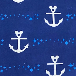 Disney Cruise Fabric 100% Cotton Fabric Fat Quarters Tumbler Cuts Fat Eighths Disney Cruise Fabric Anchor Ship Sailing Blue Background