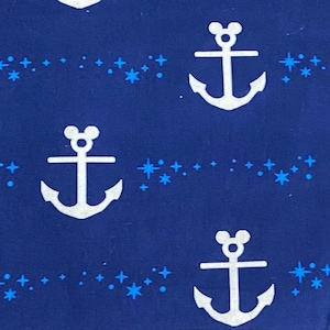 18x10&quot; Disney Cruise Fabric 100% Cotton Fabric Remnant Disney Cruise Fabric Mickey Mouse Anchor Ship Sailing Blue Background