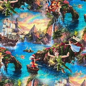 Disney Peter Pan Fabric 100 % Cotton Fabric Disney Fat Quarter Tumbler Cuts Fat Eighths Neverland Tinker Bell Wendy John Michael London
