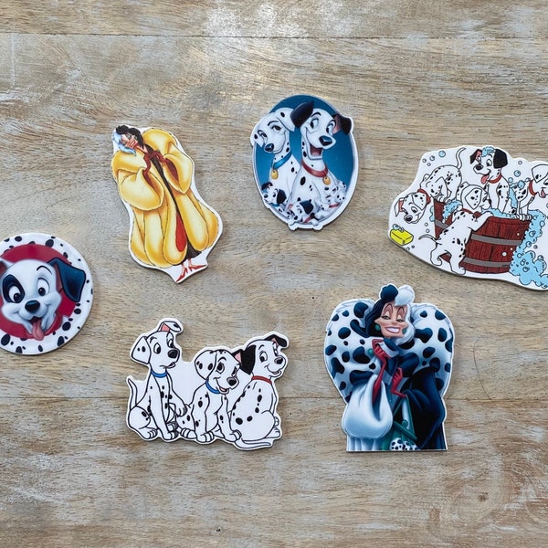 Complete SET Disney 101 Dalmatians Resins | Flat Back Planar Resin | Dogs Pongo Perdita Cruela | Hair Bow Center Scrapbooking Embellishment