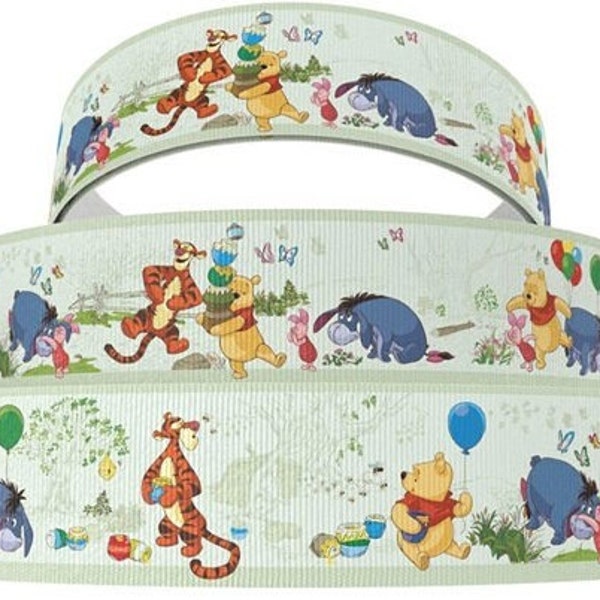 Disney Winnie The Pooh Ribbon 1", 1.5" , or 2" High Quality Grosgrain Ribbon By The Yard Disney Inspired Green Classic Eeyore Tigger Party