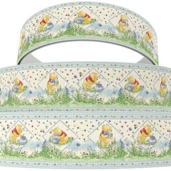 Disney Winnie The Pooh Ribbon 1, 1.5", and 2" High Quality Grosgrain Ribbon By The Yard Disney Vintage Inspired Classic Blue Meadow