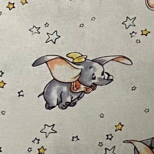 Tissu Disney Dumbo 100 % coton Tissu par mètre Dessin animé Collage Babyshower Disney éléphant étoiles classique vintage