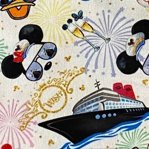 18x10&quot; Disney Cruise Fabric 100% Cotton Fabric Remnant | Disney Wish Mickey Minnie Mouse Donald Daisy