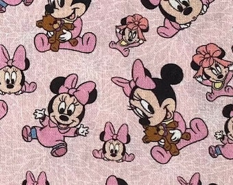 Tela de Minnie Baby Fab Five, 100 % algodón, cortes Fat Quarter Tumbler, octavos de grasa, collage rosa de Minnie Mouse de Disney