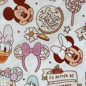 18&quot; x 10” Disney Park Fabric 100% Cotton Fabric remnant Disney Mickey Minnie Mouse Donald Daisy Duck Pluto Magic Kingdom Its a Small World