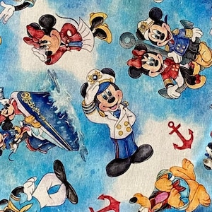 18x10&quot; Disney Cruise Fabric 100% Cotton Fabric Remnant | Disney Sailor Mickey Minnie Mouse Goofy Pluto