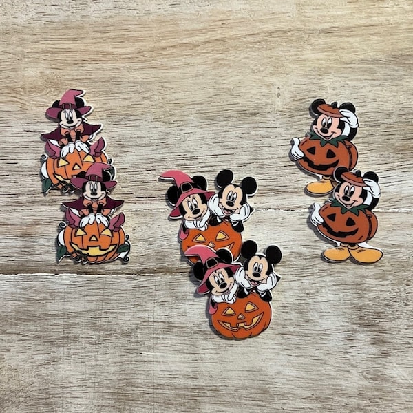 Complete Set Disney Halloween Planar Resin Flat Backs | Mickey & Minnie Pumpkin | Hair Bow Centers, Scrapbooking Embellishment Not so Scary