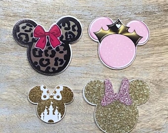 Complete Set of Disney Minnie Mouse Flat Back Planar Resin | Animal Prints Leopard Castle Princess Resin Minnie Head Icon Embellishing