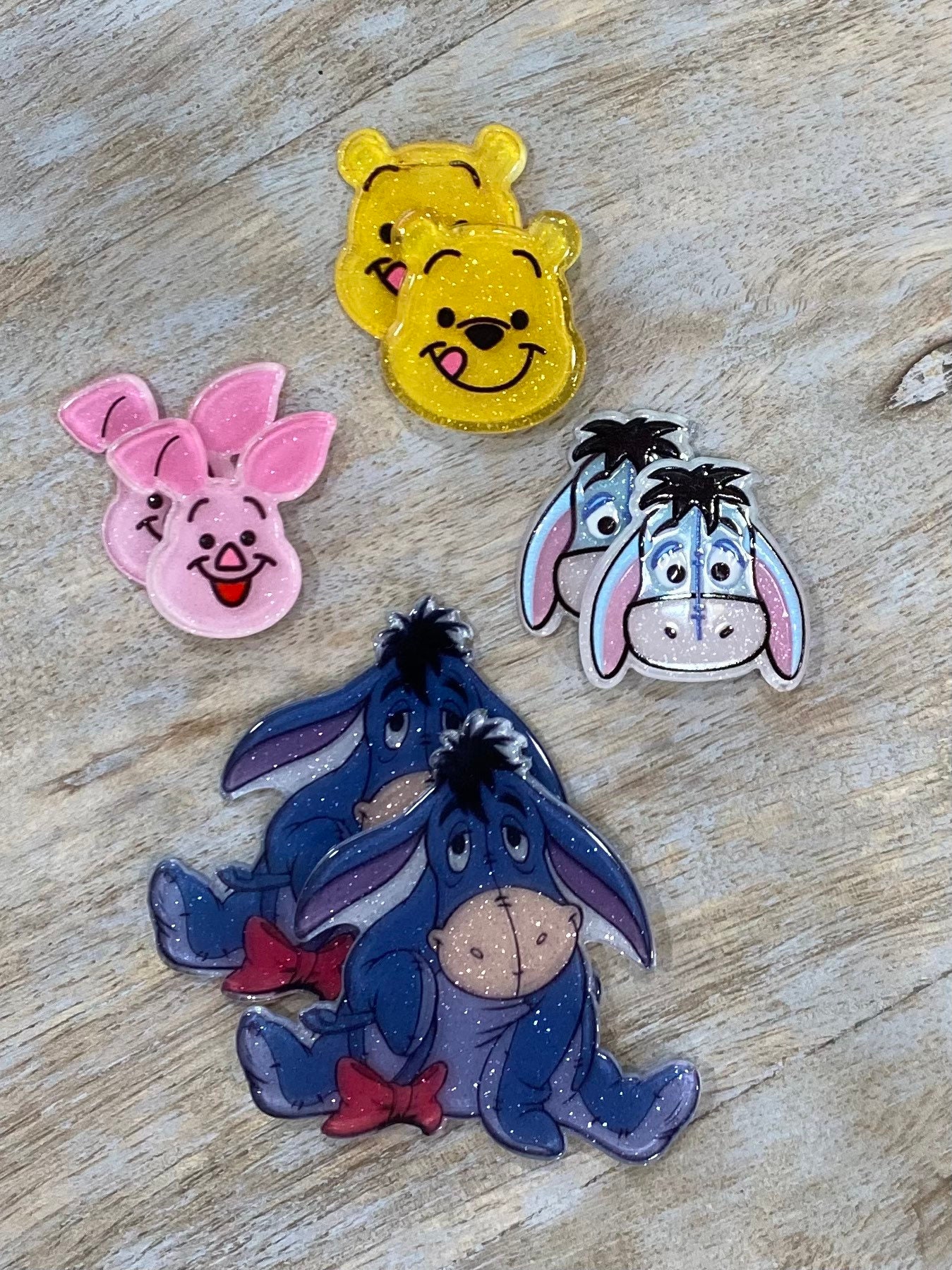 Winnie the Pooh Glitter Flat Back Planar Resins | Eeyore, Piglet, Pooh Bear Heads Glitter Accessories