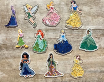 Disney Princess Shakers | Cinderella, Mulan, Snow White, Elsa, Jasmine, Tinker Bell, Aurora, Tiana, Ariel, Belle | Glitter Sequin Center