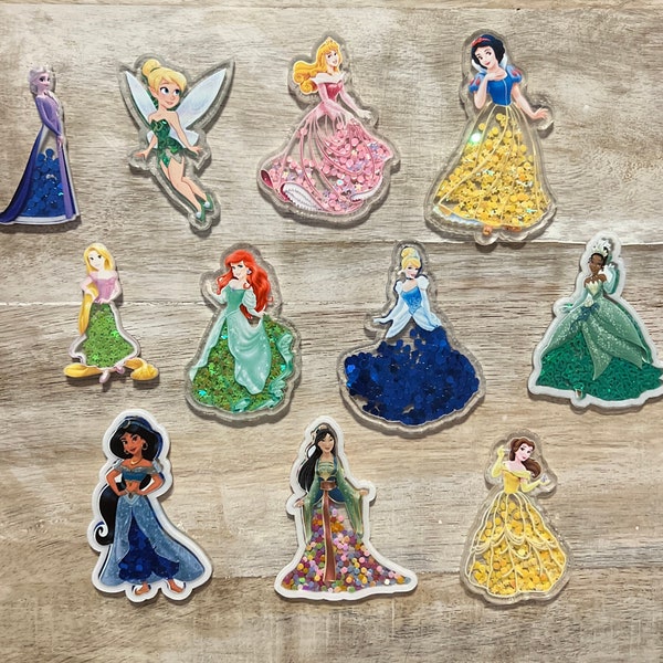 Disney Princess Shakers | Cinderella, Mulan, Tinkerbell, Snow White, Elsa | Hair Bow Center, Key Ring, Cabochon, Scrapbooking Embellishment