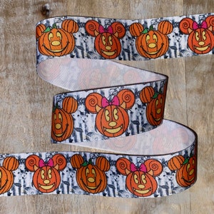 Disney Halloween Ribbon 1&quot; and 1.5&quot; High Quality Grosgrain Ribbon By The Yard Classic Mickey Not So Scary Pumpkins Park