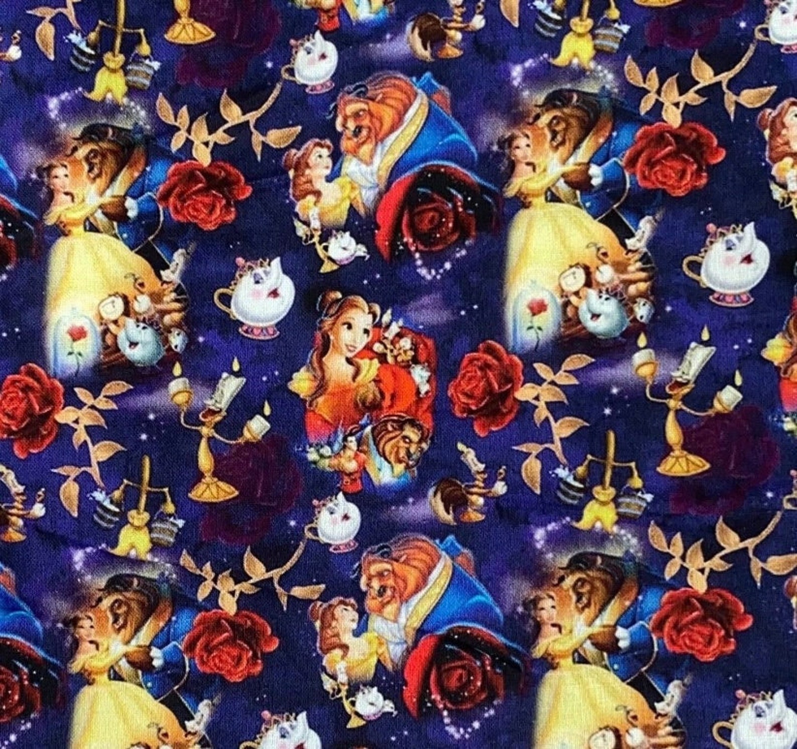 Disney Beauty and the Beast Fabric 100% Cotton Fabric by the Yard ...