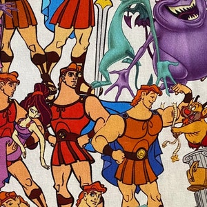 Disney Hercules Fabric Collage 100% Cotton Fabric Tumbler Fat Quarters Fat Eighths Pain Panic Meg Heroes and Villains
