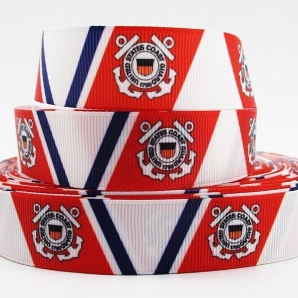 United States Coast Guard Ribbon 1" High Quality Grosgrain Ribbon By The Yard U.S. Military Ribbon