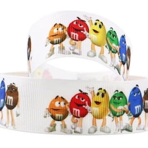 M&M Ribbon 3/8&quot;, 1&quot;, 1.5&quot; and 2&quot; High Quality Grosgrain Ribbon By The Yard Printed Ribbon M and M Chocolate Candies Snacks
