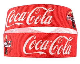 Cinta de grogrén de alta calidad de 1", 1,5" y 2" cortada a medida. Refresco Coca Cola.