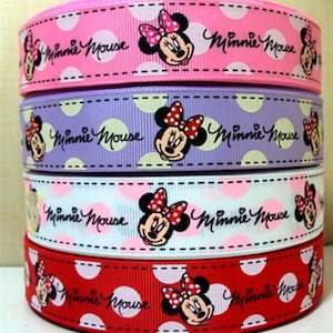 Disney Minnie Mouse Ribbon 1&quot; High Quality Grosgrain Ribbon By The Yard Polka Dots Bow Ribbon Great for Hair Bows Scrapbooking lanyards More