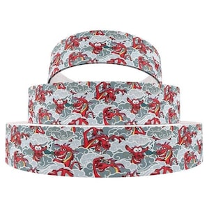 Disney Mushu Ribbon 1&quot; and 1.5&quot; High Quality Grosgrain Ribbon By The Yard Mulan Ribbon Movie Film Characters Dragon Sidekick