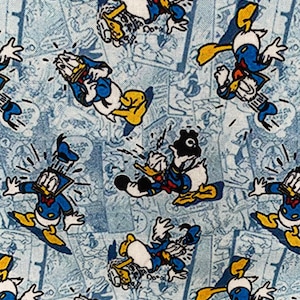 18&quot; x 10&quot; Donald Duck Fabric 100% Cotton Fabric Remnant Disney Angry Donald Collage