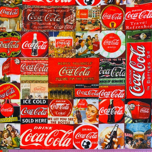 Coke Fabric 100% Cotton Fabric Fat Quarter Tumbler Cut inspired by Vintage Coke Fabric Coca Cola Fabric