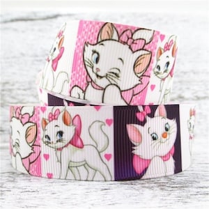 Disney Aristocat Ribbon 1" or 1.5" High Quality Grosgrain Ribbon By The Yard White Girl Cat Marie Ribbon Movie Film Duchess Daughter